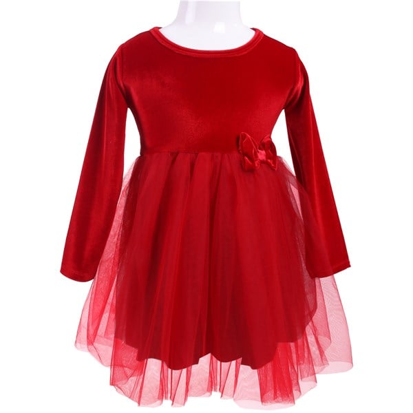 Kız Çocuk Elbise Kadife - Tüllü Kırmızı 1.5-10 Yaş