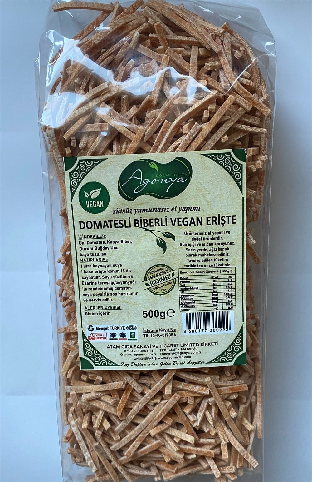 AGONYA Domatesli Biberli Vegan Erişte  500 g