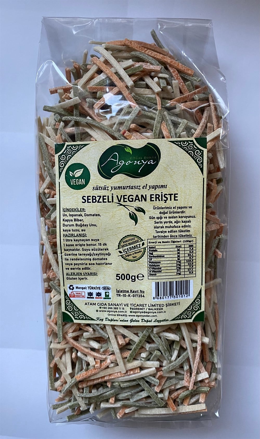 AGONYA Sebzeli Vegan Erişte  500g 