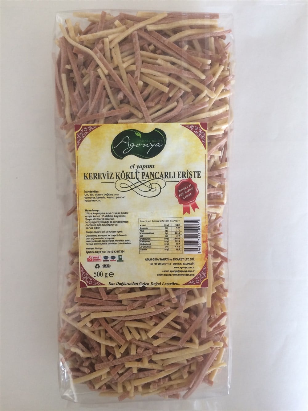 AGONYA Kereviz Köklü Pancarlı Erişte 500 g