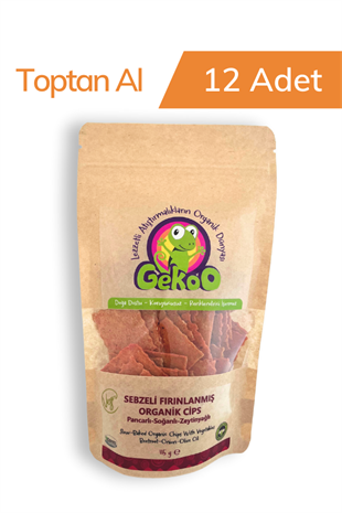 GekoO Organik Cips, Pancarlı Soğanlı Zeytinyağlı 115G - 12 Adet