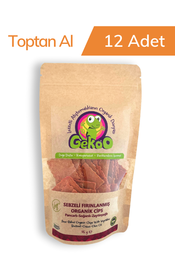 GekoO Organik Cips, Pancarlı Soğanlı Zeytinyağlı 115G - 12 Adet