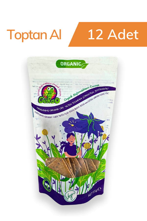 GekoO Organik Fırınlanmış Cips Keten Tohumlu-Çörekotlu-Zeytinyağlı 115G - 12 Adet