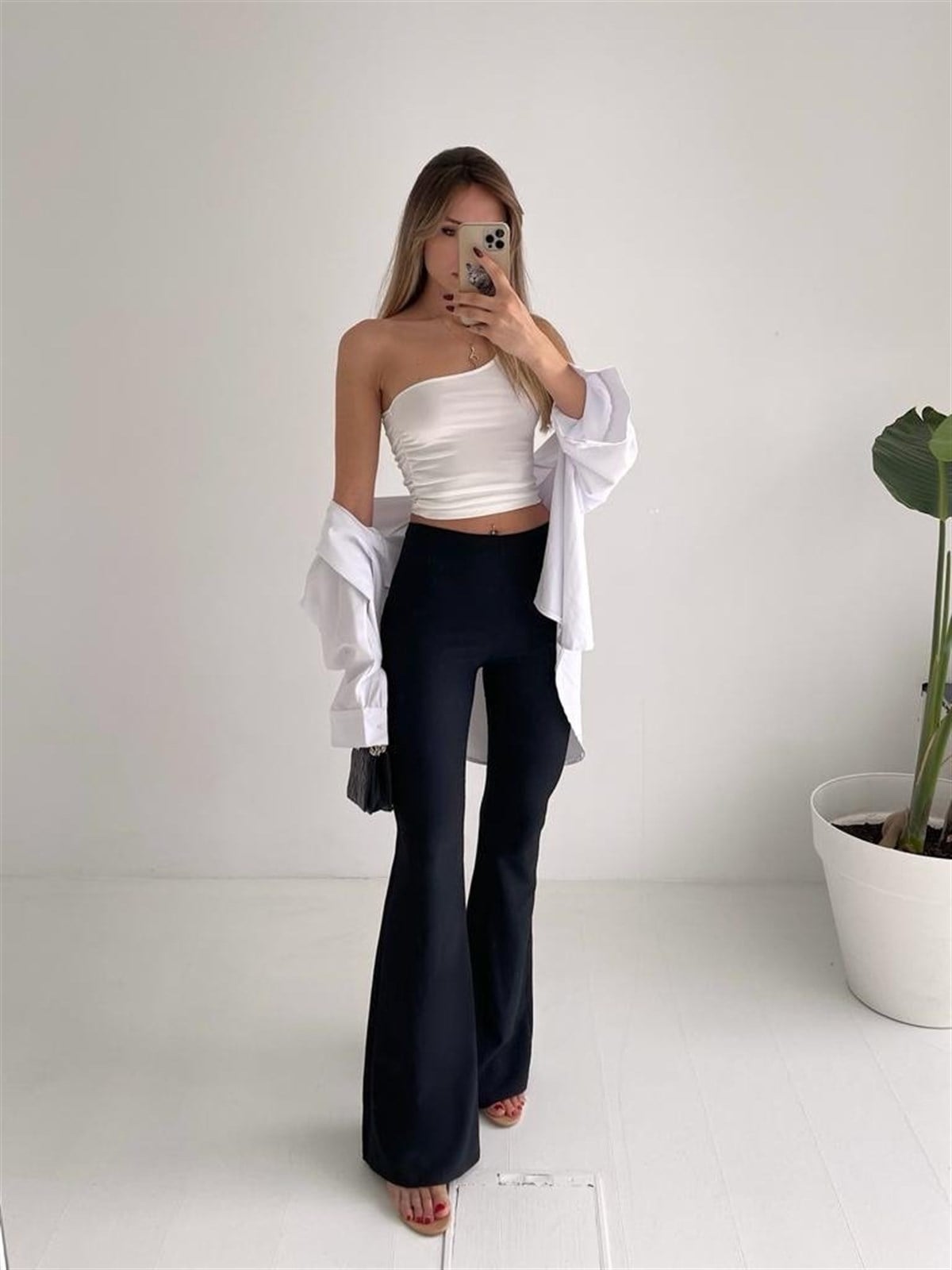 İspanyol Paça Yandan Fermuarlı Anjali Pantolon - SİYAH