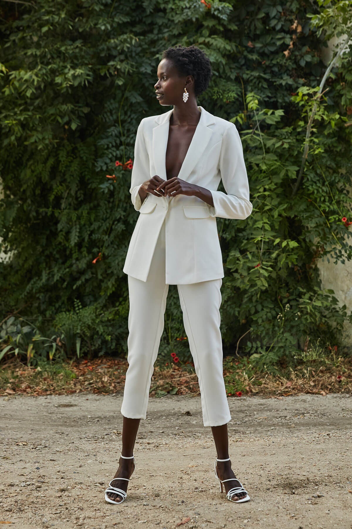 Sahte Cep Ceket Pantolon Takım - BEYAZ