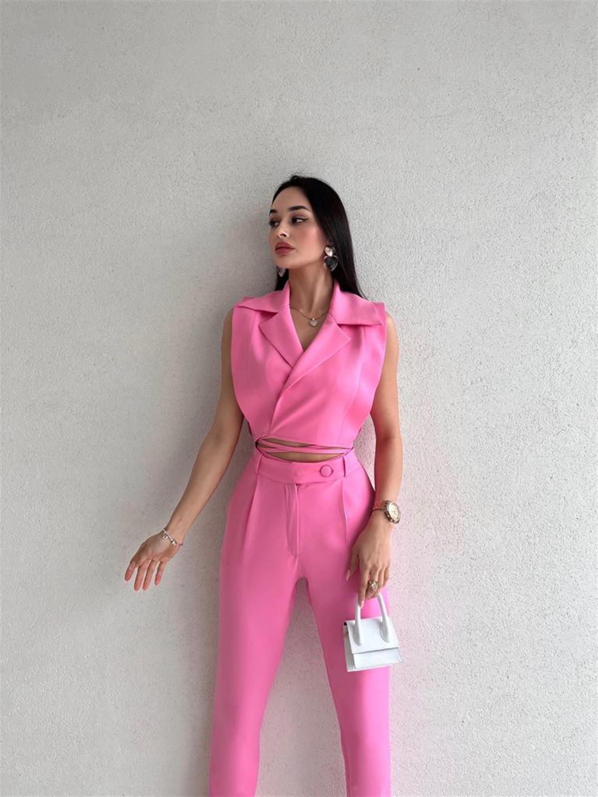 Vatka Görünümlü Bağlama Detay İkili Takım - PEMBE