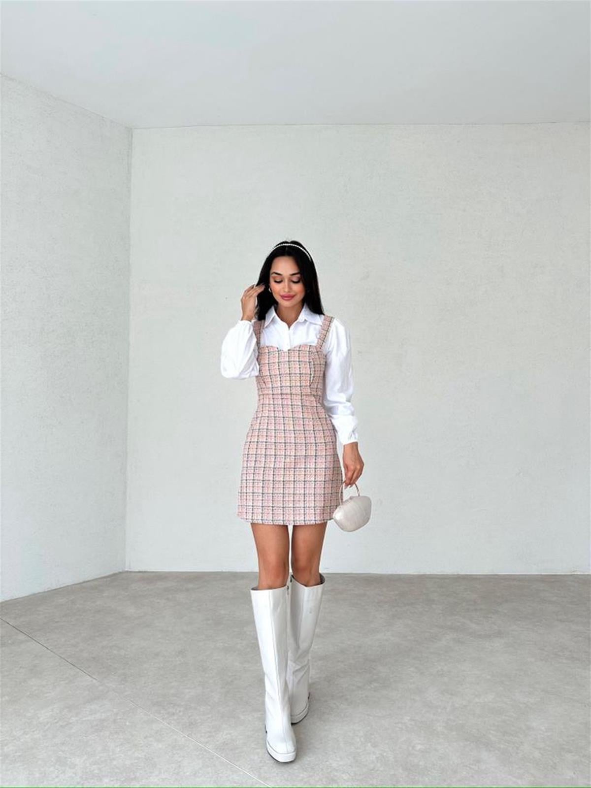 Gömlekli Tüvit Mini Elbise - TURUNCU