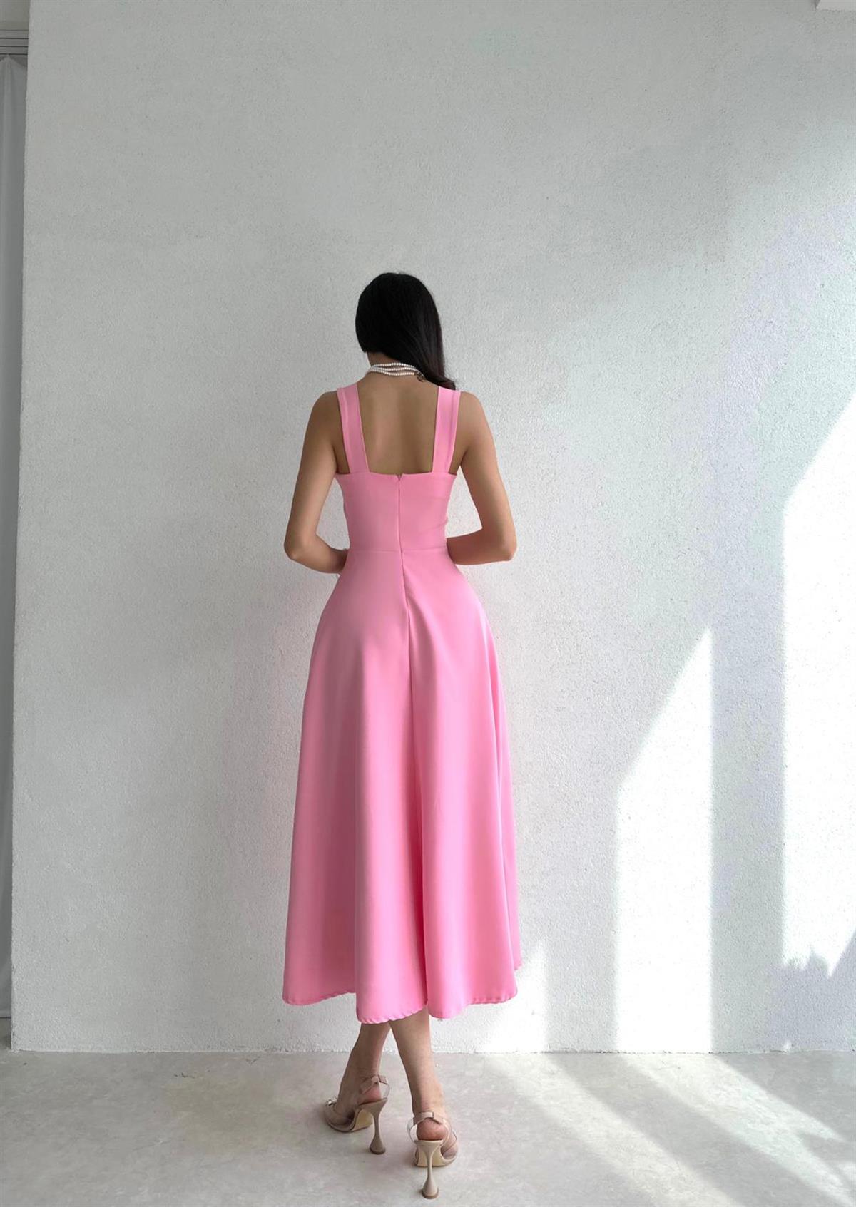 Kalın Askı Detay Kadın Midi Elbise - PEMBE · 4