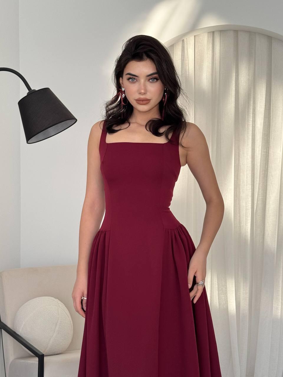 Kare Yaka Kalın Askılı Uzun Elbise - BORDO · 5