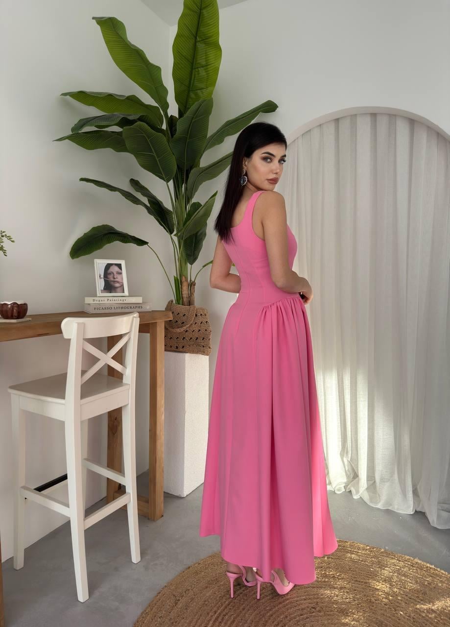Kare Yaka Kalın Askılı Uzun Elbise - PEMBE · 9