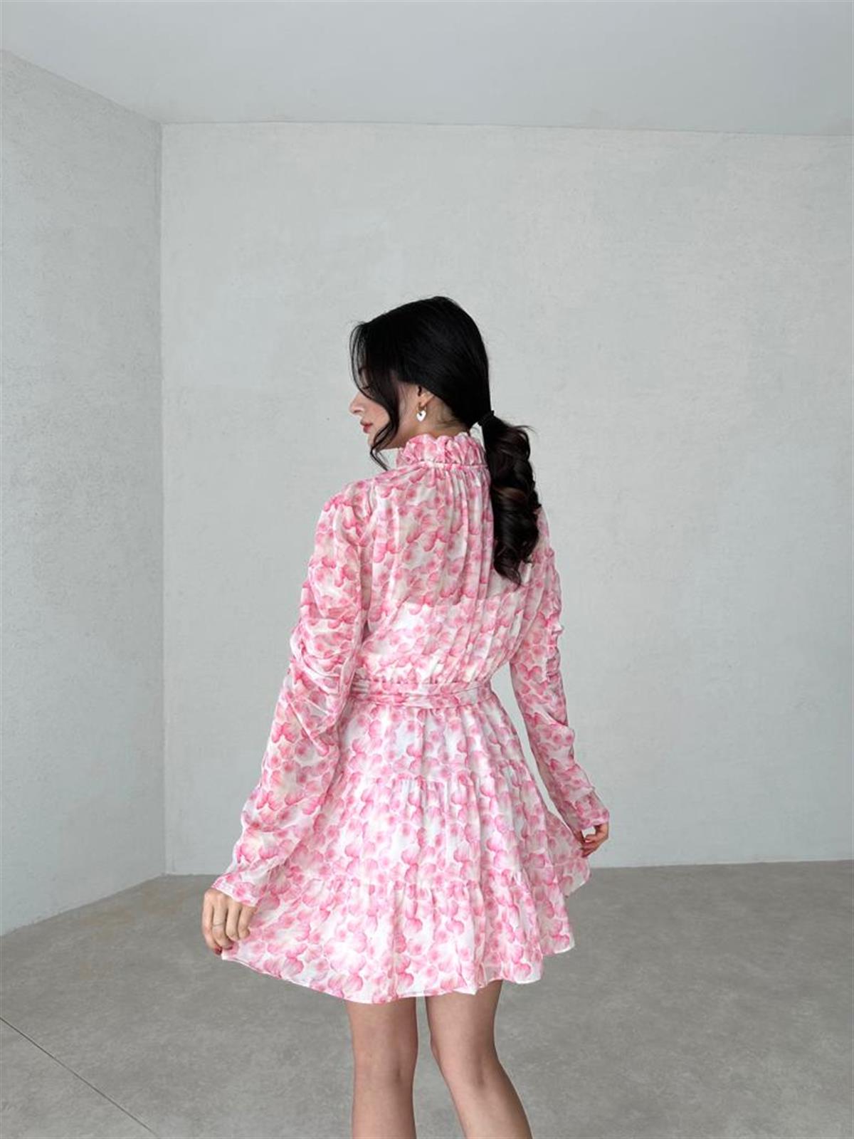 Kuşak Detay Şifon Kumaş Mini Kadın Elbise - PEMBE · 4