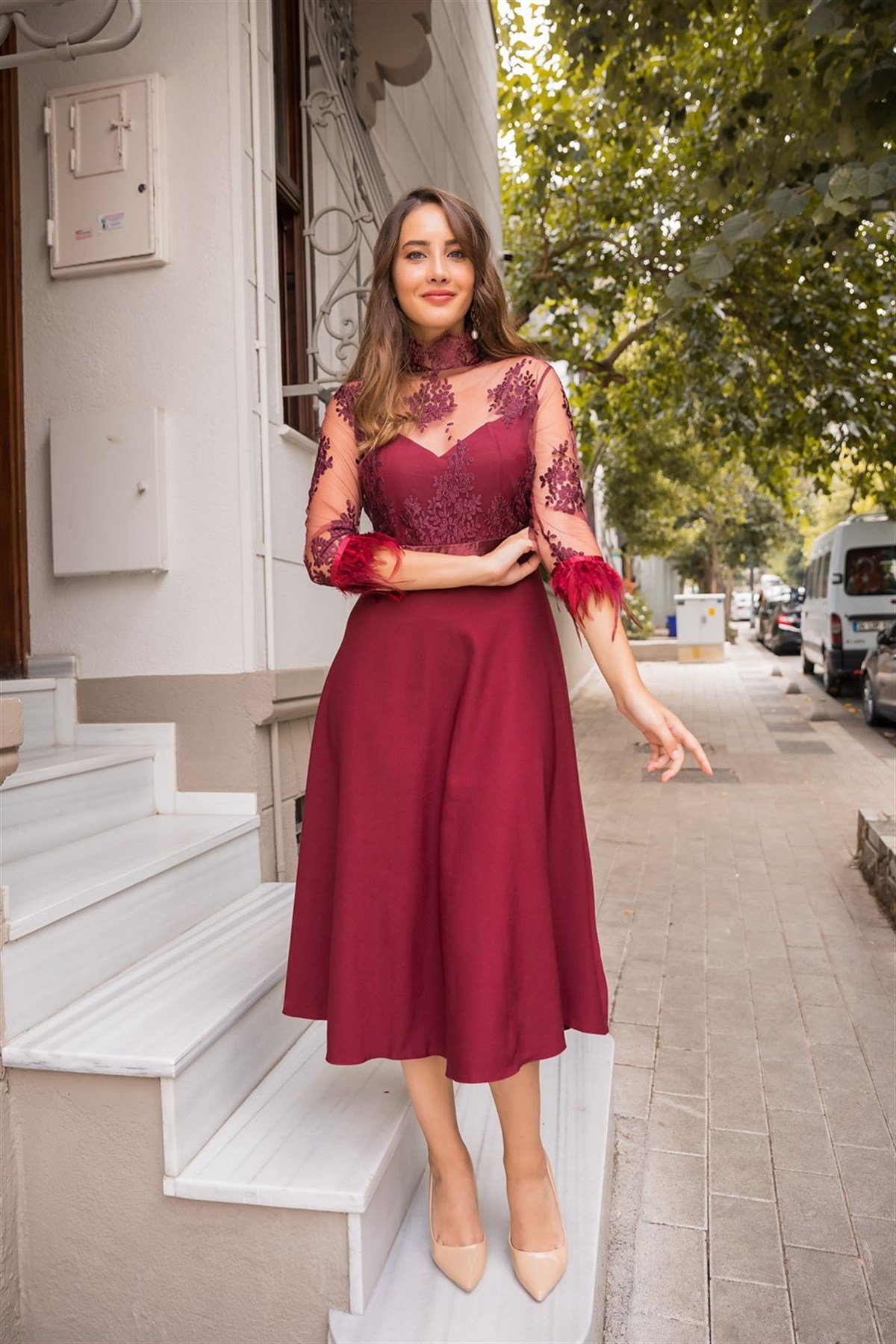 TASARIM OTRİŞ DETAY ABİYE-BORDO