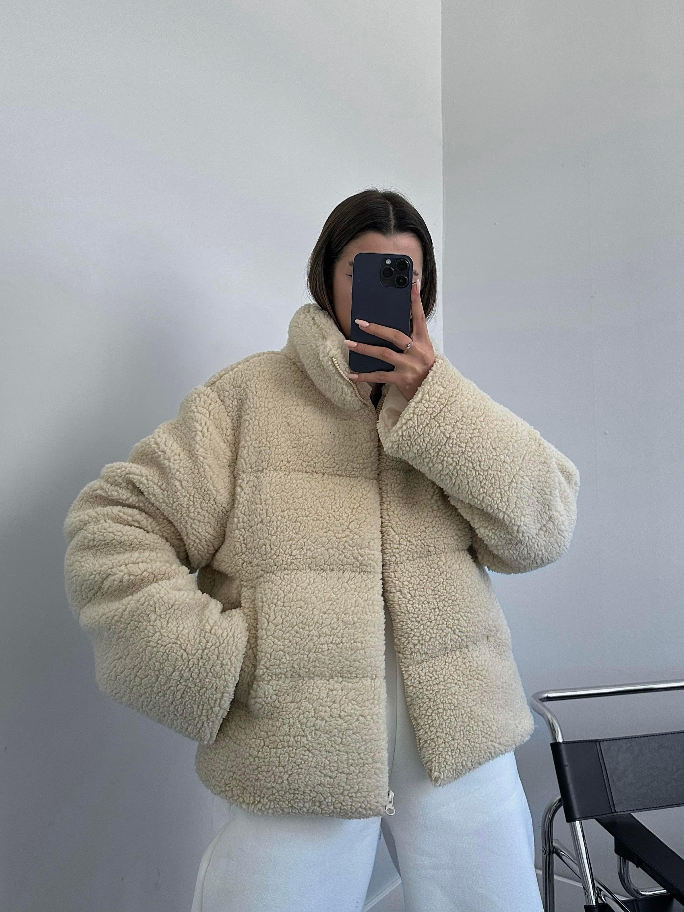 Teddy Kuzu Şişme Mont - TAŞ RENGİ