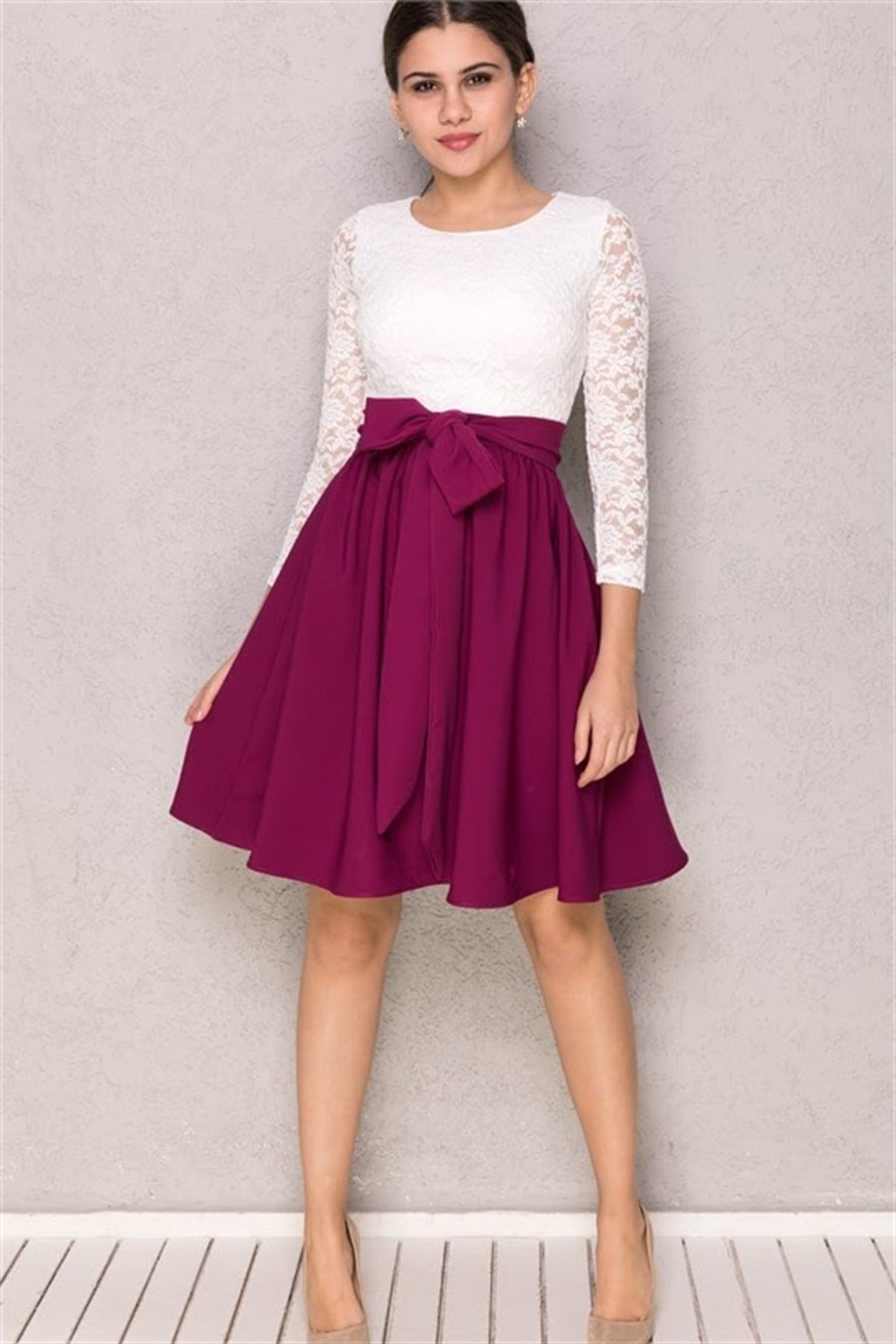 Üst Dantel Detay Kiloş Elbise - MÜRDÜM