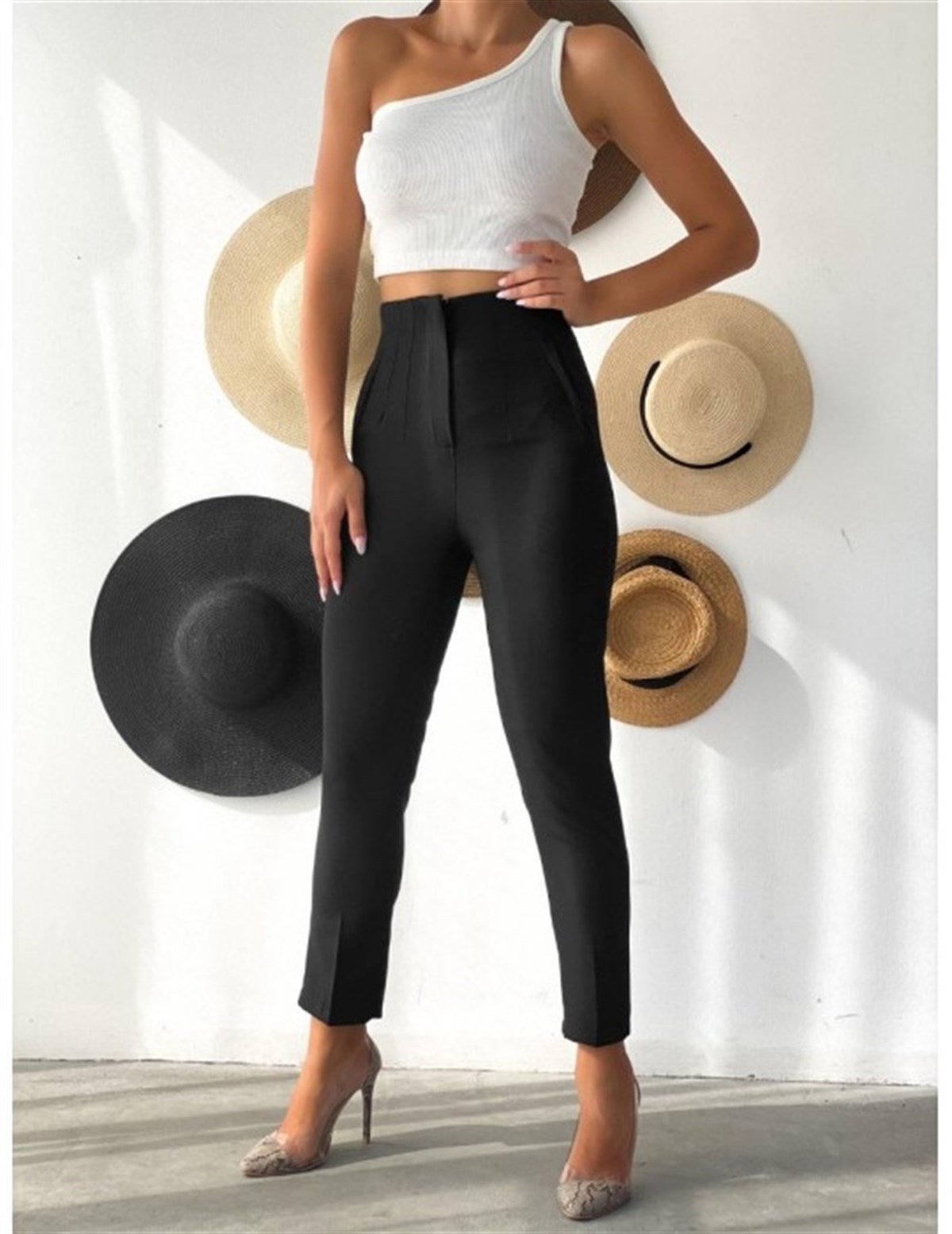 Yüksek Bel Plise Havuç Pantolon - SİYAH