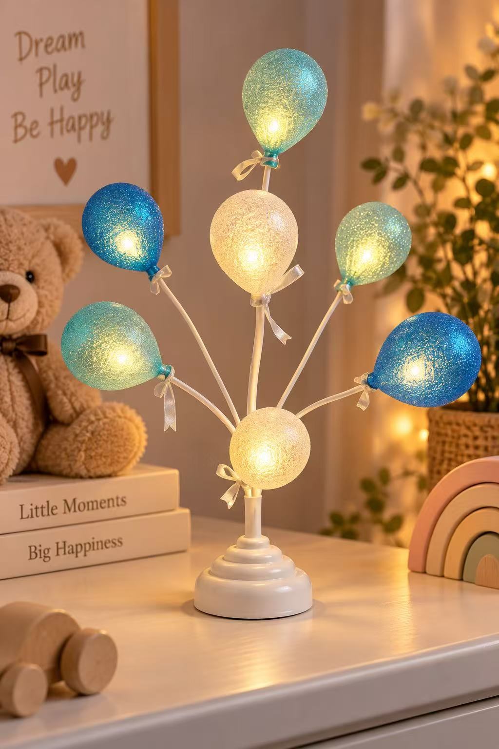 Balon Ağacı Çocuk Odası Gece Lambası Mavi&Beyaz