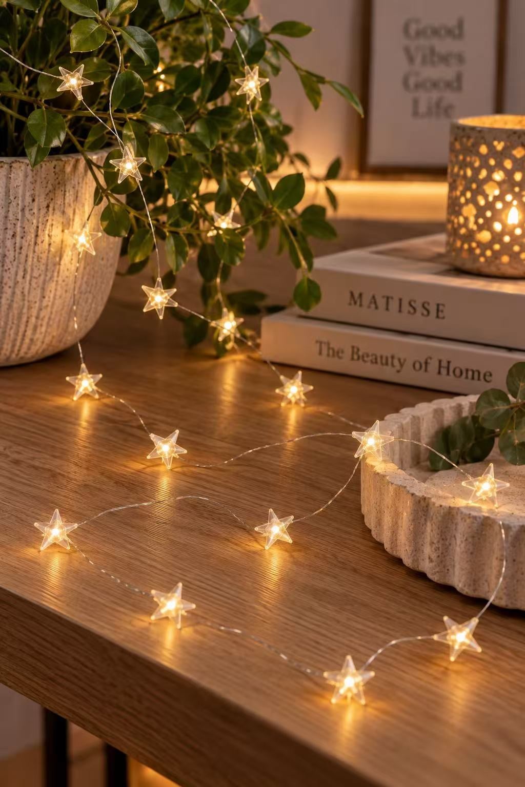 Yıldızlı Gümüş Tel Peri Led 2 Metre Pilli