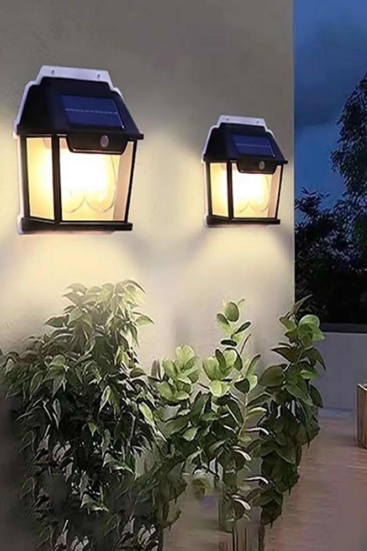 Solar Hareket Sensörlü Outdoor Lamba İki Ampullü Kapı ve Bahçe Duvar Aydınlatması