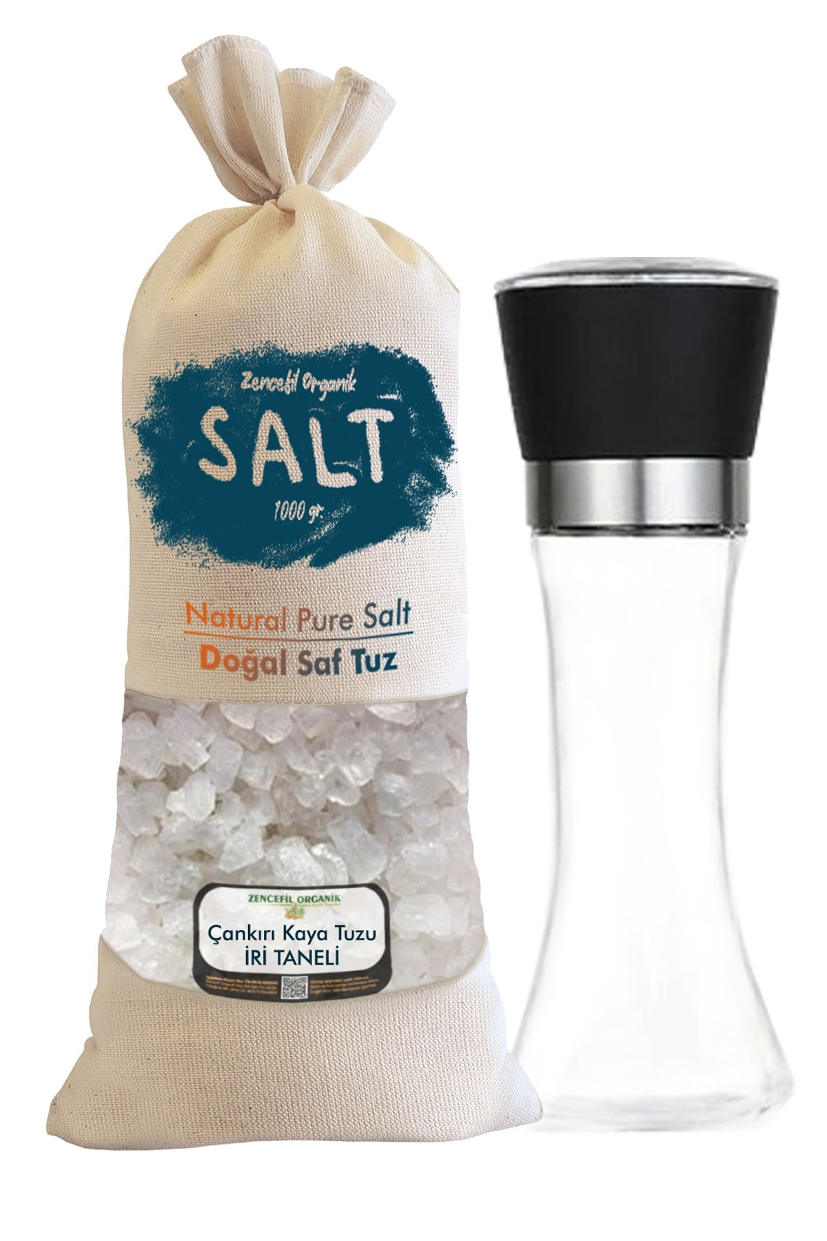 1 Kg. İri Çankırı Tuzu Bez Torba + Seramik Bıçaklı Değirmen