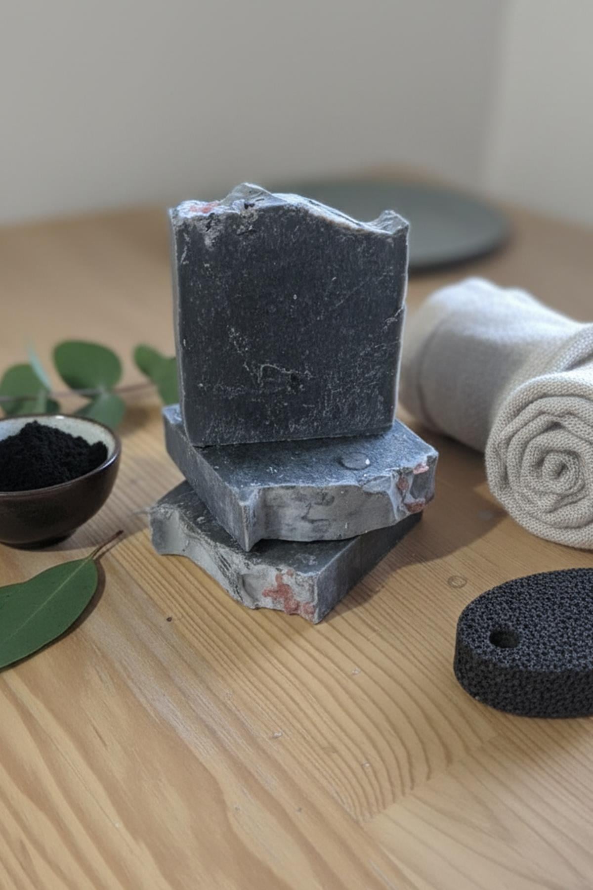 3 Kalıp Aktif Karbon Sabun El Yapımı Özel Üretim Aktif Karbon Sabunu Activated Charcoal Soap 3 Adet