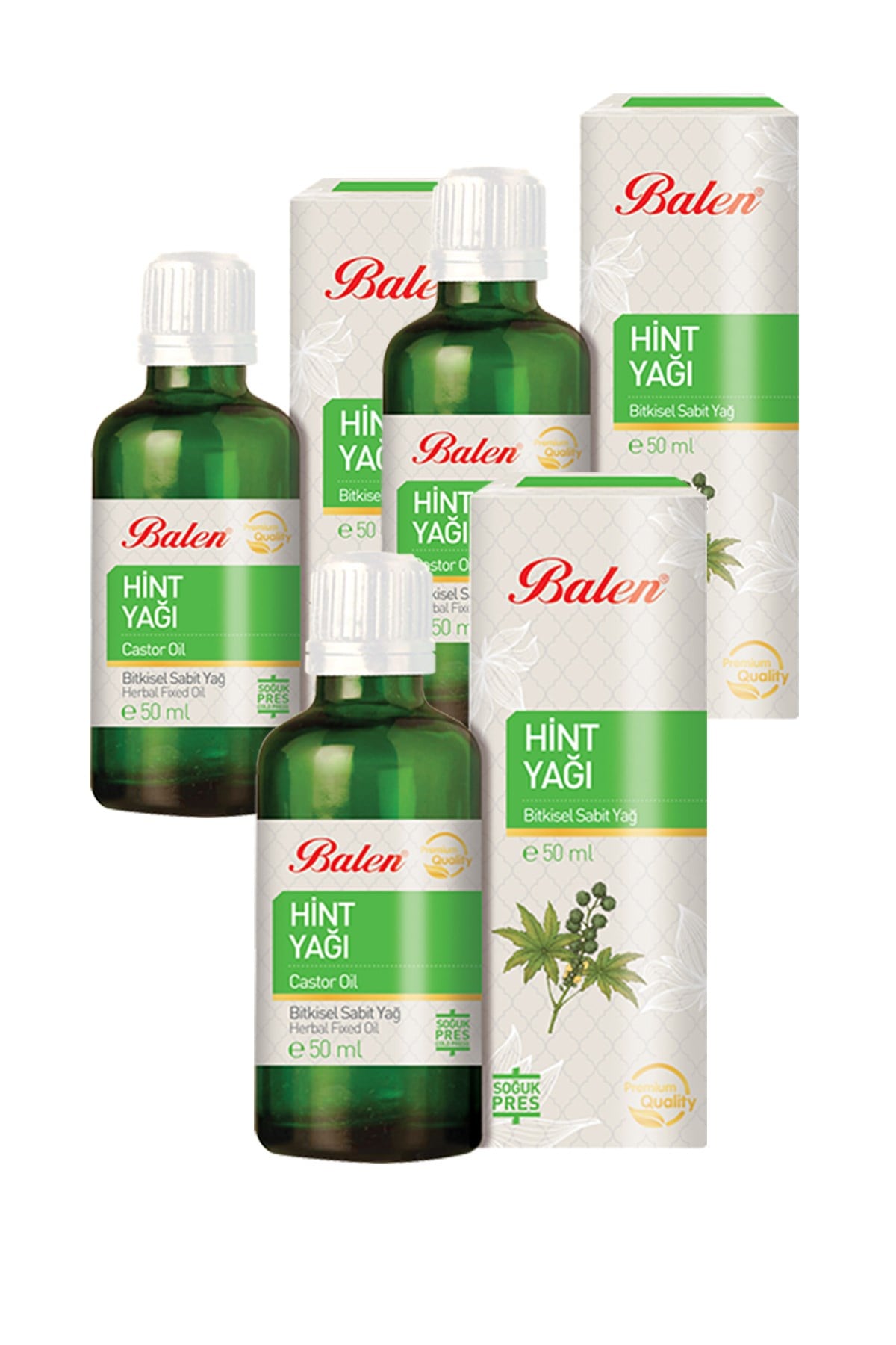 3 Kutu Balen Hint Yağı Doğal Bitkisel Sabit Yağ Soğuk Pres 50 Ml Saç Ve Cilt Bakım Yağı
