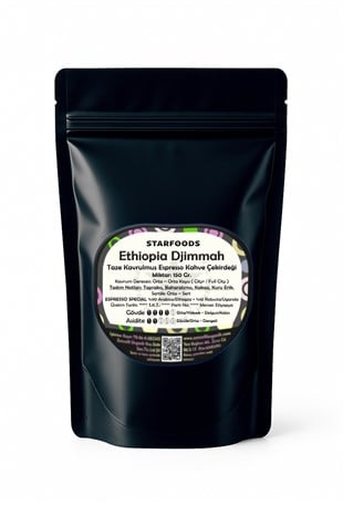 Ethiopia Djimmah Espresso Taze Kavrulmuş Nitelikli Çekirdek Kahve 150 Gr. Etiyopya %90 Arabica %10 Robusta Espresso Kahve Çekirdeği