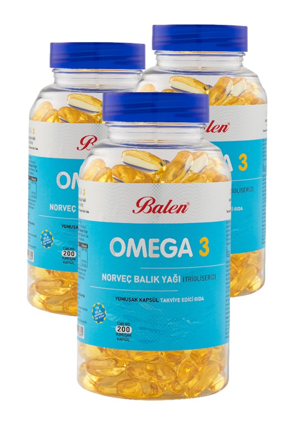 3 Kutu Balen Omega 3 Norveç Balık Yağı Omega3 Trigliserid Fish Oil 1380 Mg x 200 Yumuşak Kapsül