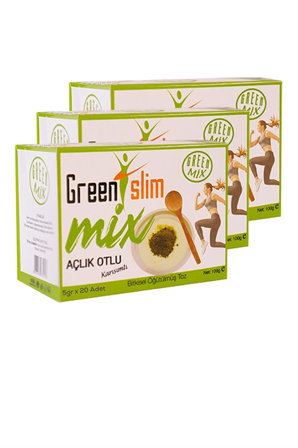 3 Kutu Slim Mix Açlık Otu İçeren Bitkisel Toz 5 gr. x 20 şase Green Slim