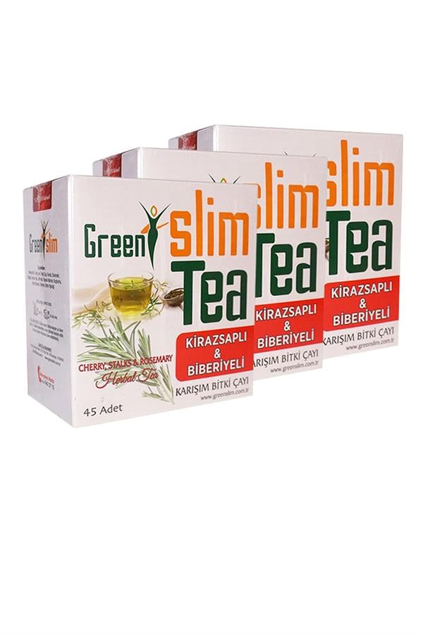 3 Kutu Slim Tea Kiraz Sapı & Biberiyeli Green Slim Tea 45x3 Adet Süzen Poşet