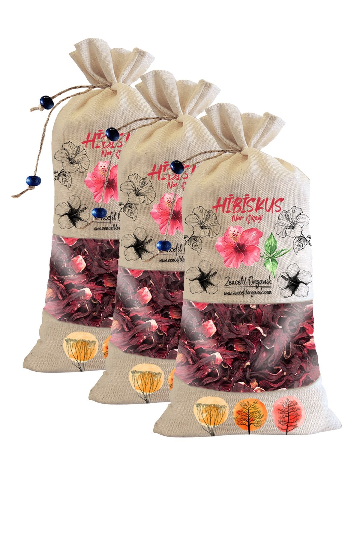 3 Adet Bez Torba Hibiskus Nar Çiçeği 240 Gr. Özel Seçme Bamya Çiçeği Hibisküs Çayı