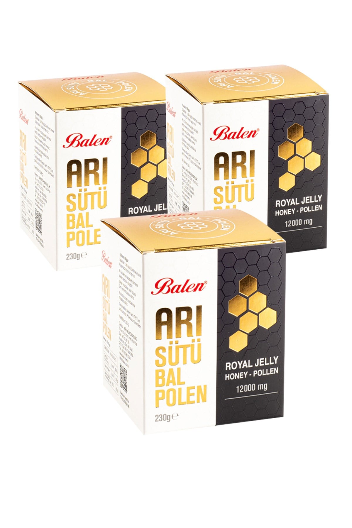 3 Kutu Balen Arı Sütü Bal Polen Karışım 230 gr 12000 mg Orijinal