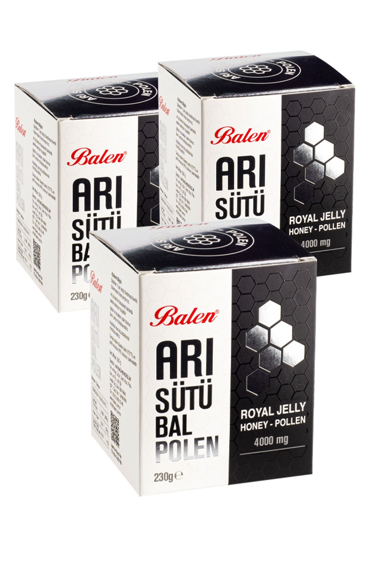 3 Kutu Balen Arı Sütü Bal Polen Karışım 230 gr 4000 mg