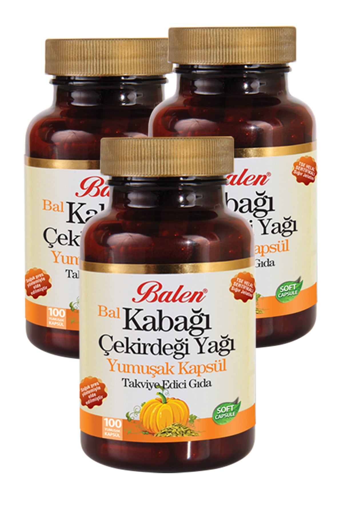 3 Kutu Balen Bal Kabağı Çekirdeği Yağı Kapsülü 1380 Mg x 100 Kapsül Kabak
