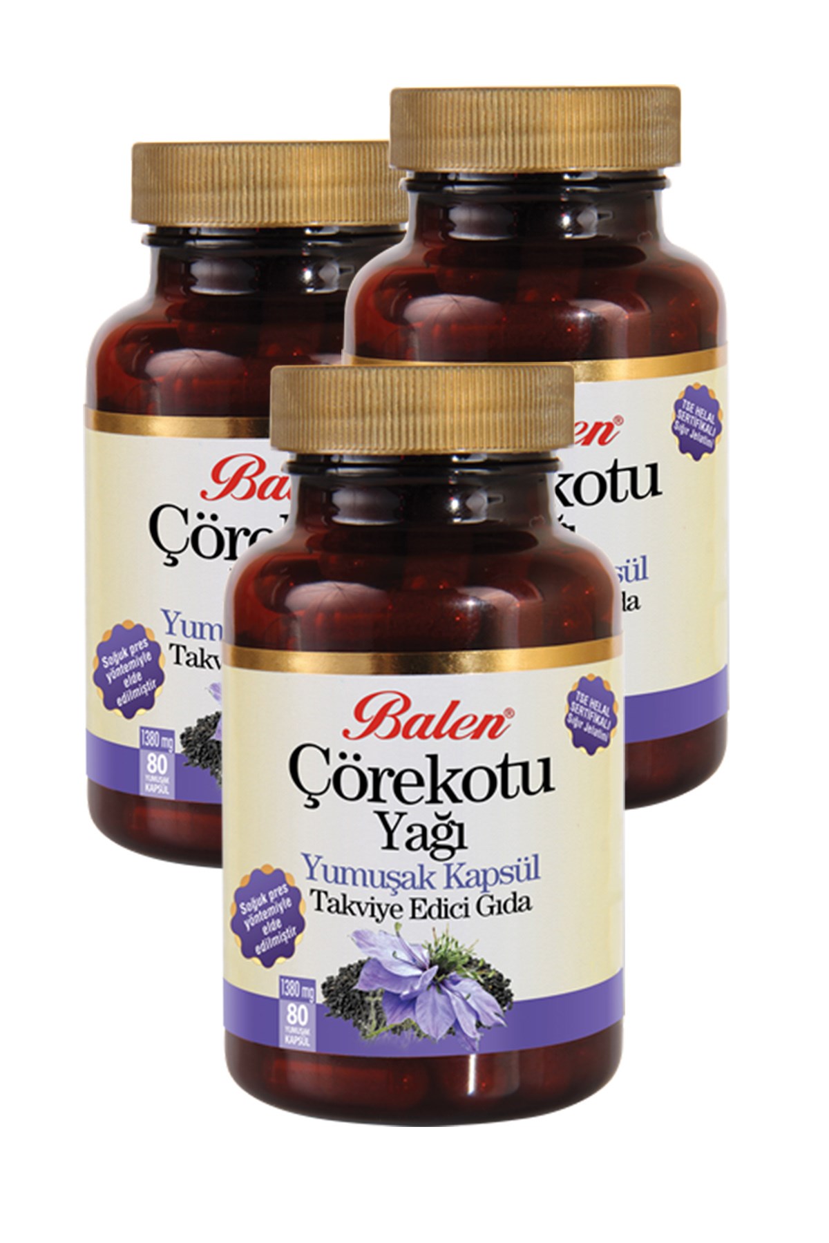3 Kutu Balen Çörekotu Yağı Kapsülü Çörek Otu 80 Kapsül x 1380 Mg x 3 Soğuk Pres