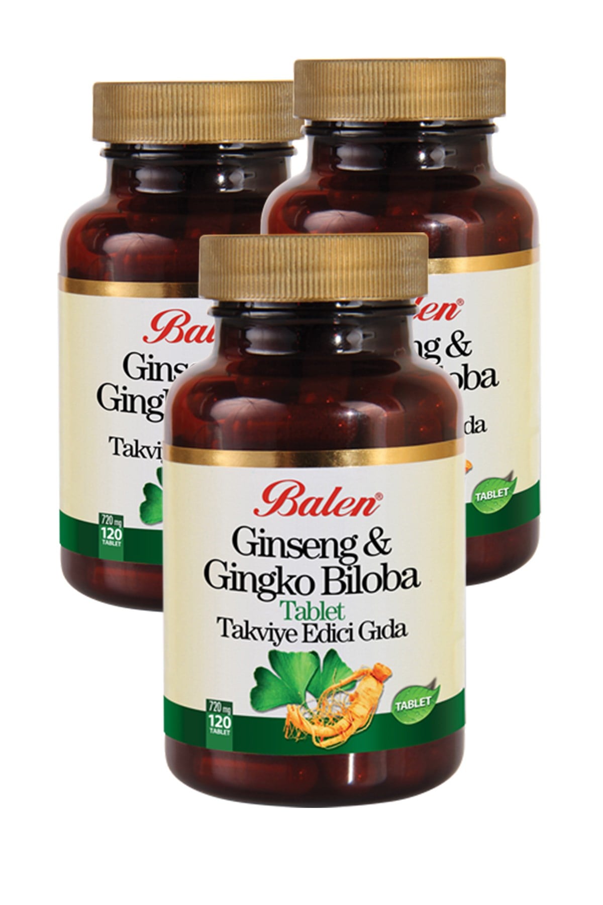 3 Kutu Balen Ginseng Gingko Biloba Takviye Edici Gıda 3 x 720 Mg x 120 Tablet Ginkgo Ginko
