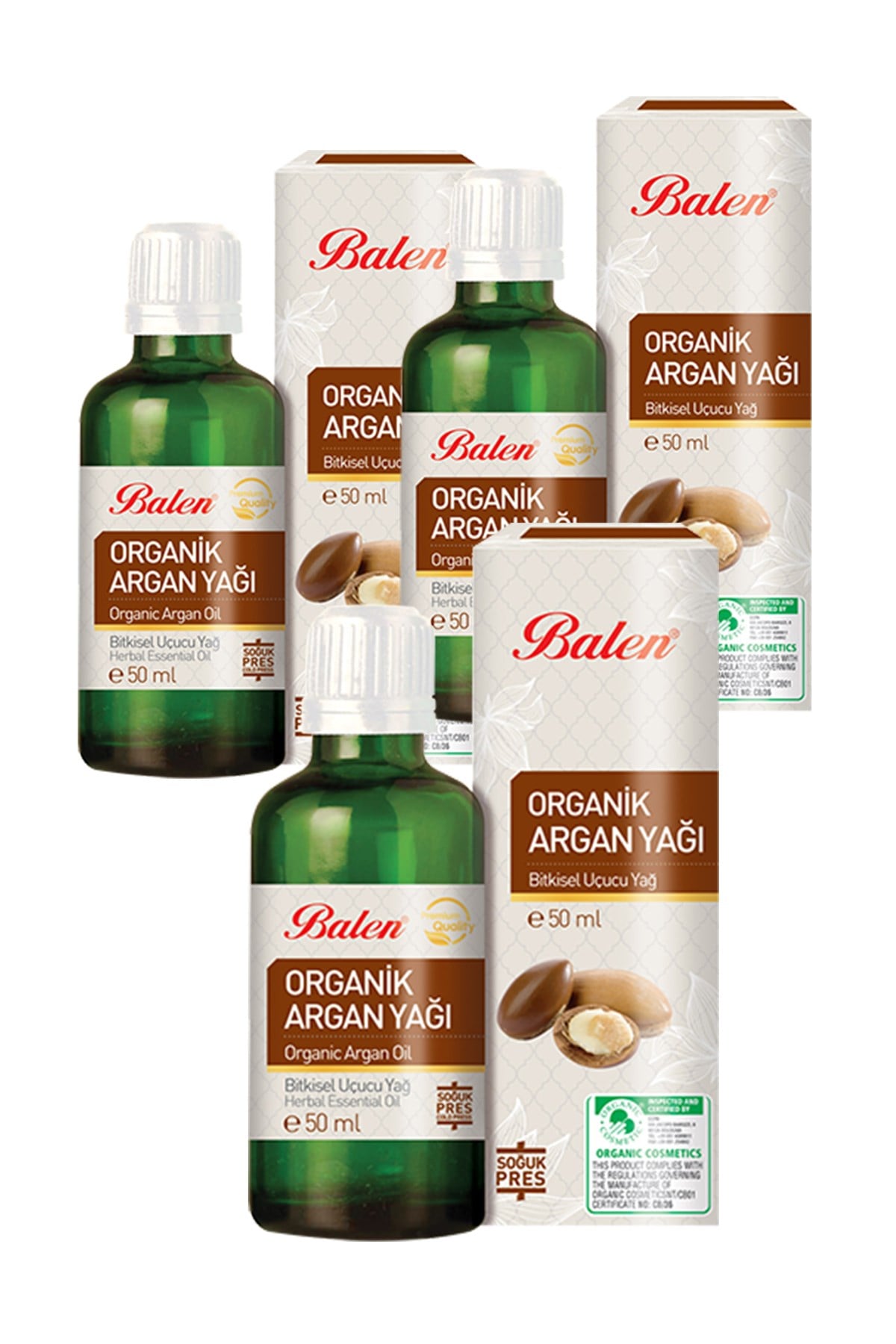 3 Kutu Balen Organik Argan Yağı 50 Ml Bitkisel Sabit Yağ