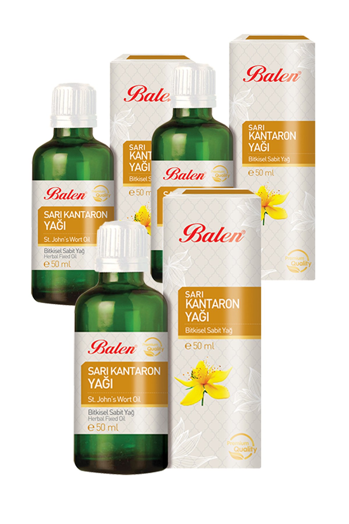 3 Kutu Balen Sarı Kantaron Yağı Bitkisel Sabit Yağ 50 Ml Kantoron