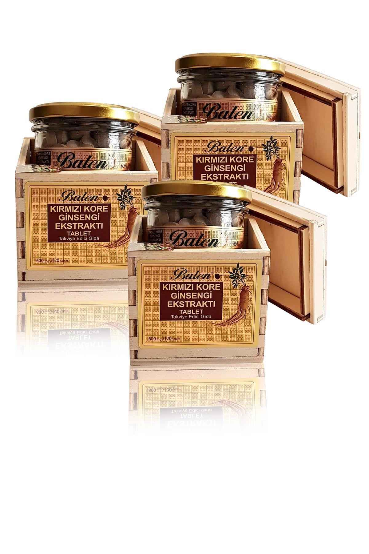 3 Kutu Balen Tahta Kutu Kırmızı Kore Ginsengi Ekstraktı Tablet 120 x 600 Mg 