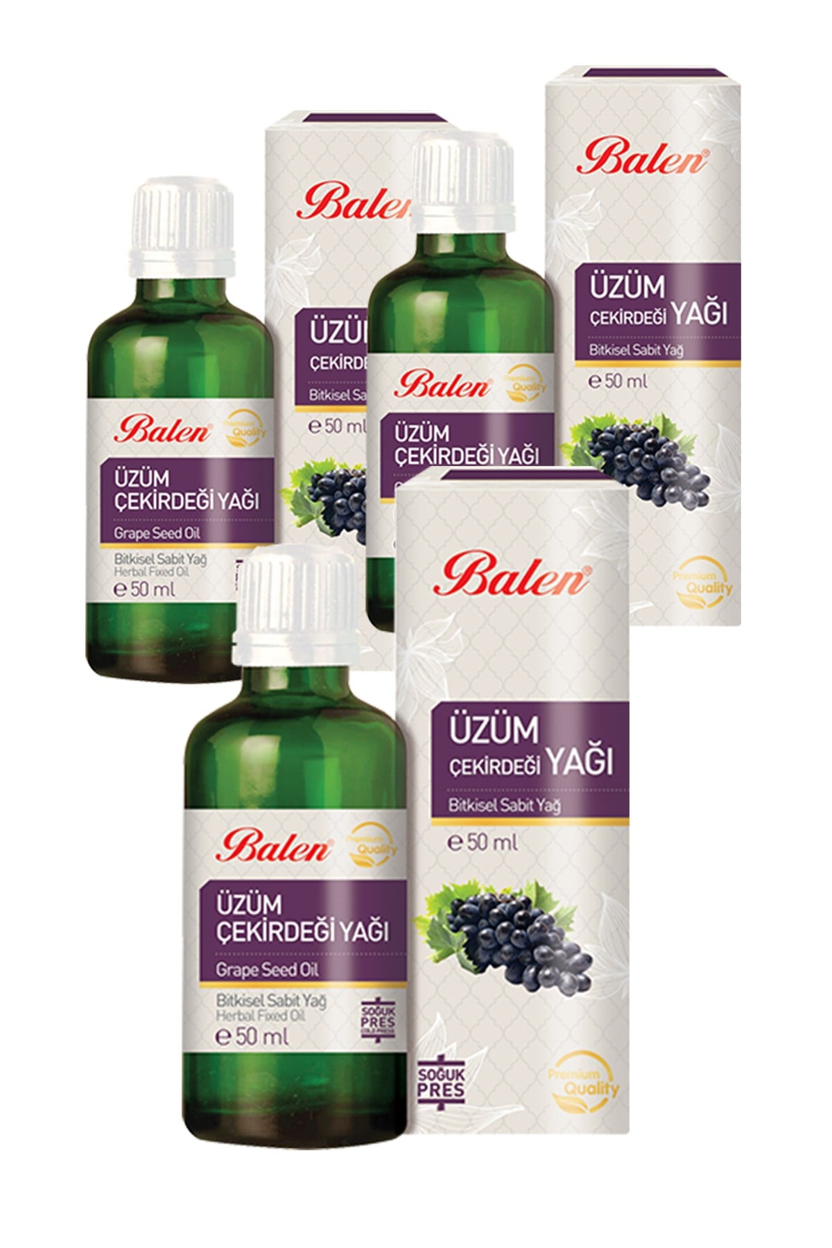 3 Kutu Balen Üzüm Çekirdeği Yağı 50 Ml Soğuk Pres