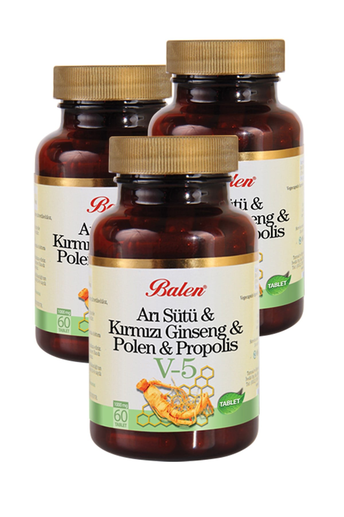3 Kutu Balen V5 Arı Sütü Kırmızı Ginseng Polen Propolis 60 Tablet x 1015 Mg
