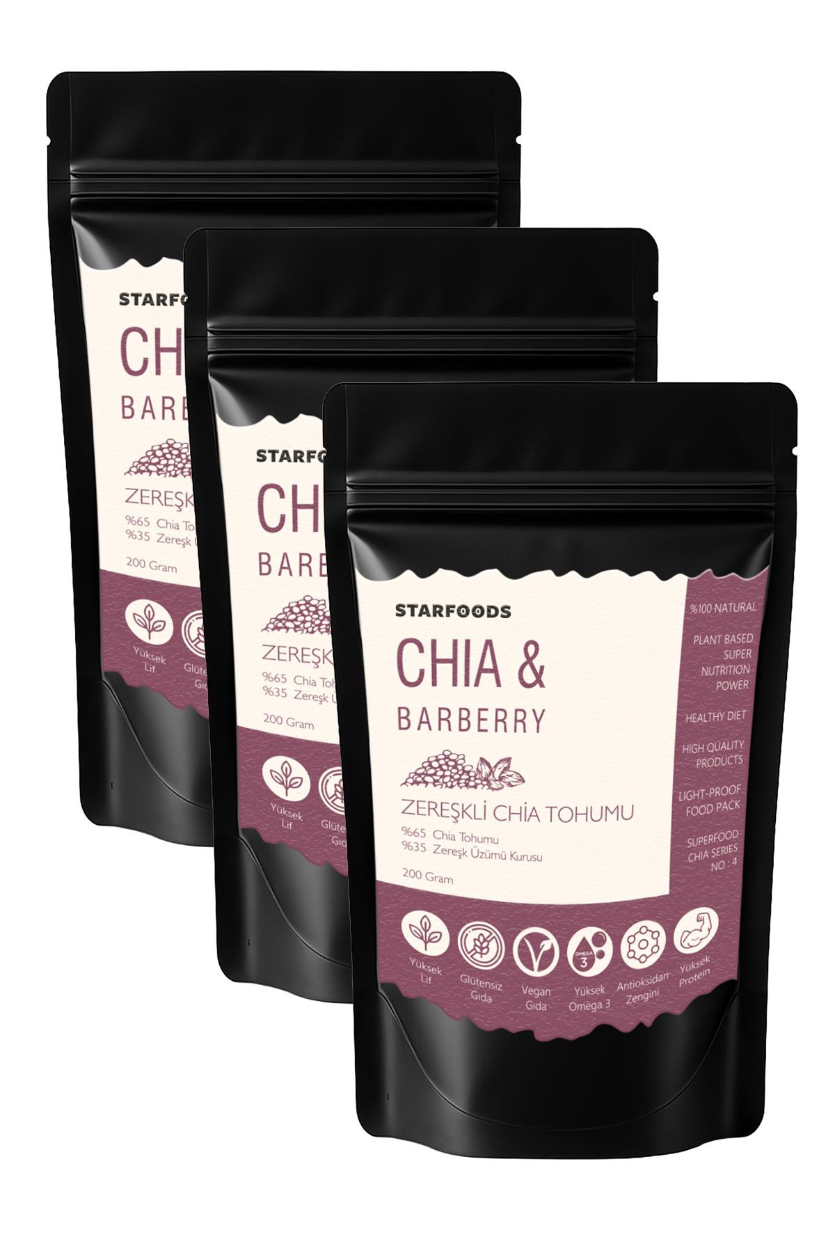 3 Paket Chia Tohumu & Zereşk Üzümü Barberin Zerişli Chia Tohumu Chia Seeds & Zereshk Barberine