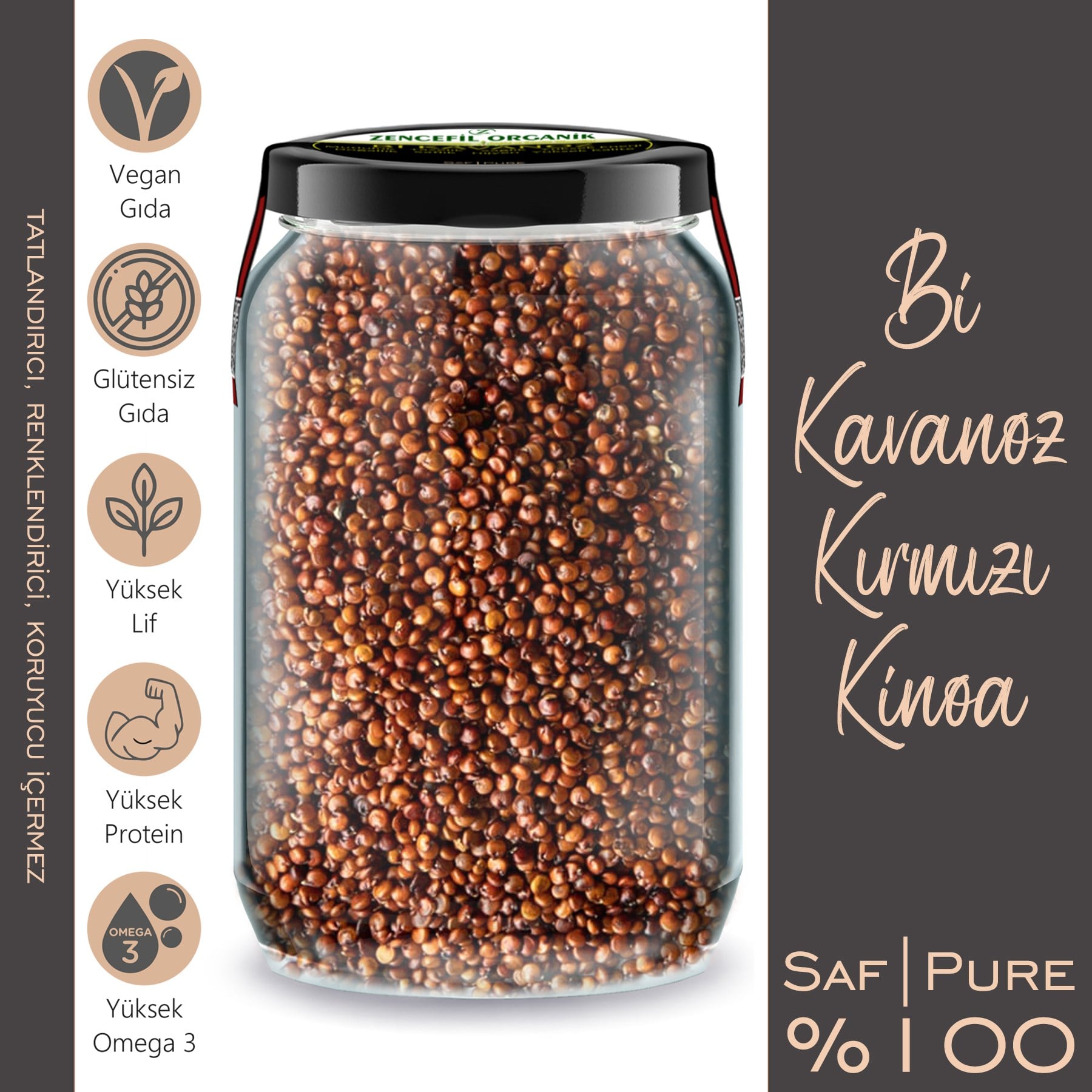 Kırmızı Kinoa Bi Kavanoz 660 cc. Cam Kavanozda 500 Gr. Kırmızı Kinoa