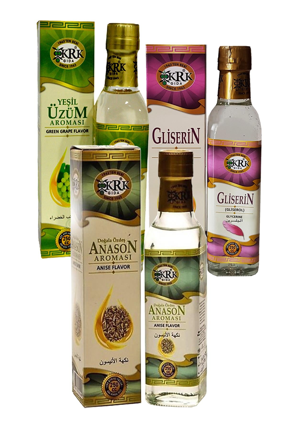 Krk Anason Aroması 250 cc + Yeşil Üzüm Aroması 250 cc + Gliserin 250 cc