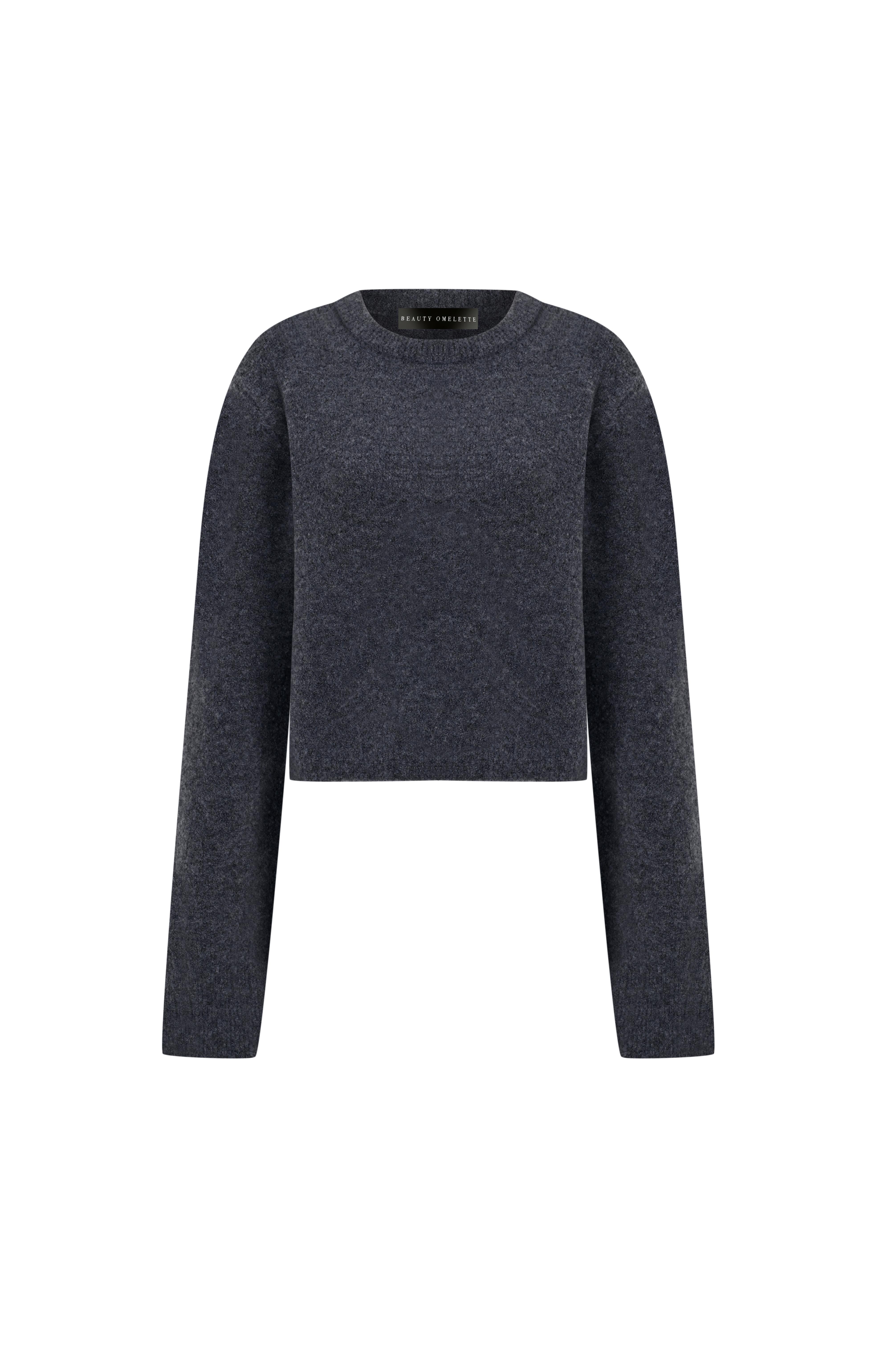 Antrasit Kutu Form Bisiklet Yaka Yün Kazak