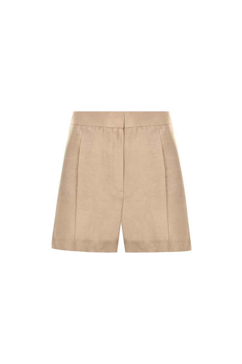 Bej Keten Kısa Şort