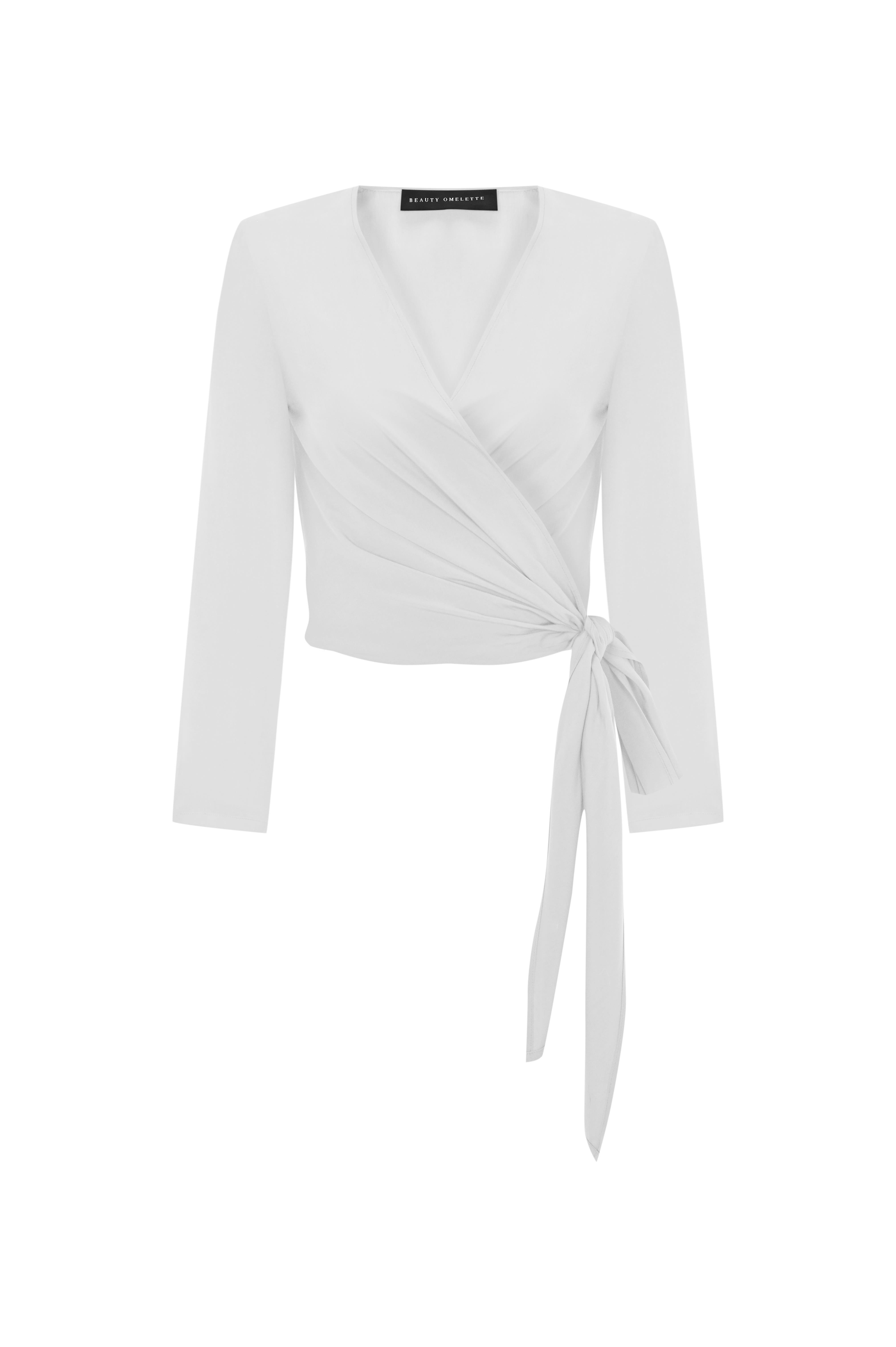 Beyaz Bağlamalı Anvelop Crop Gömlek