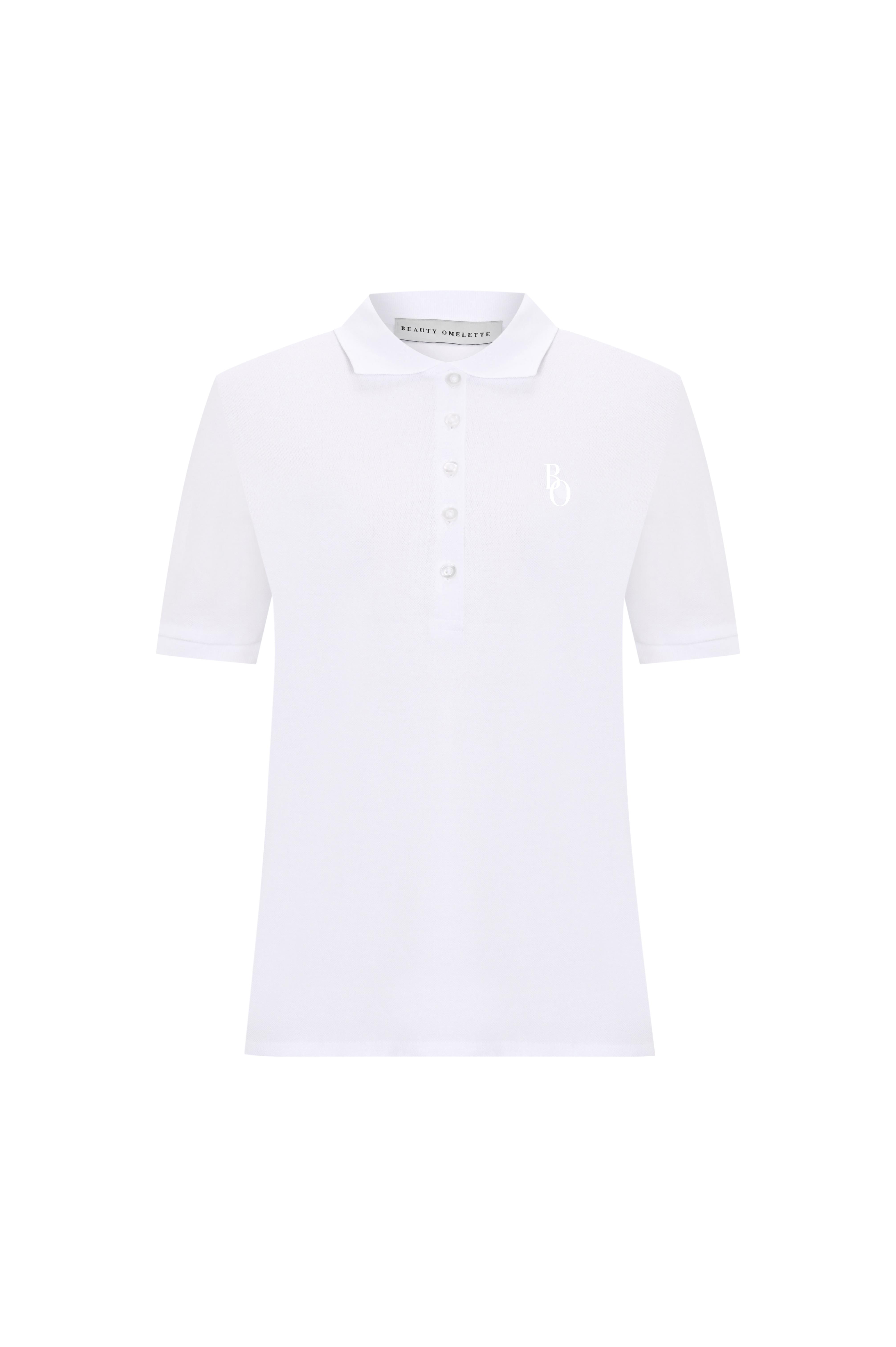 Beyaz Logolu Polo Yaka Kısa Kol Tshirt