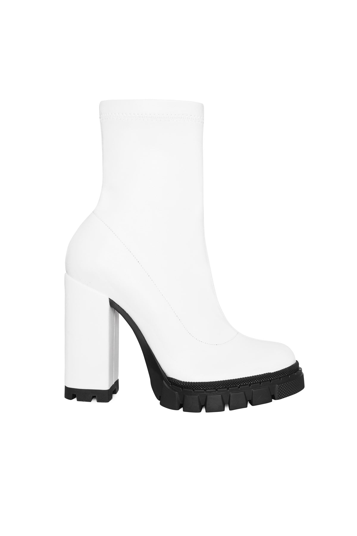 Beyaz Platform Topuklu Streç Bot