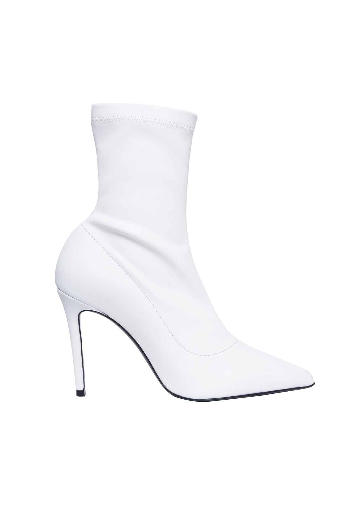 Beyaz Sivri Burun Topuklu Streç Bot