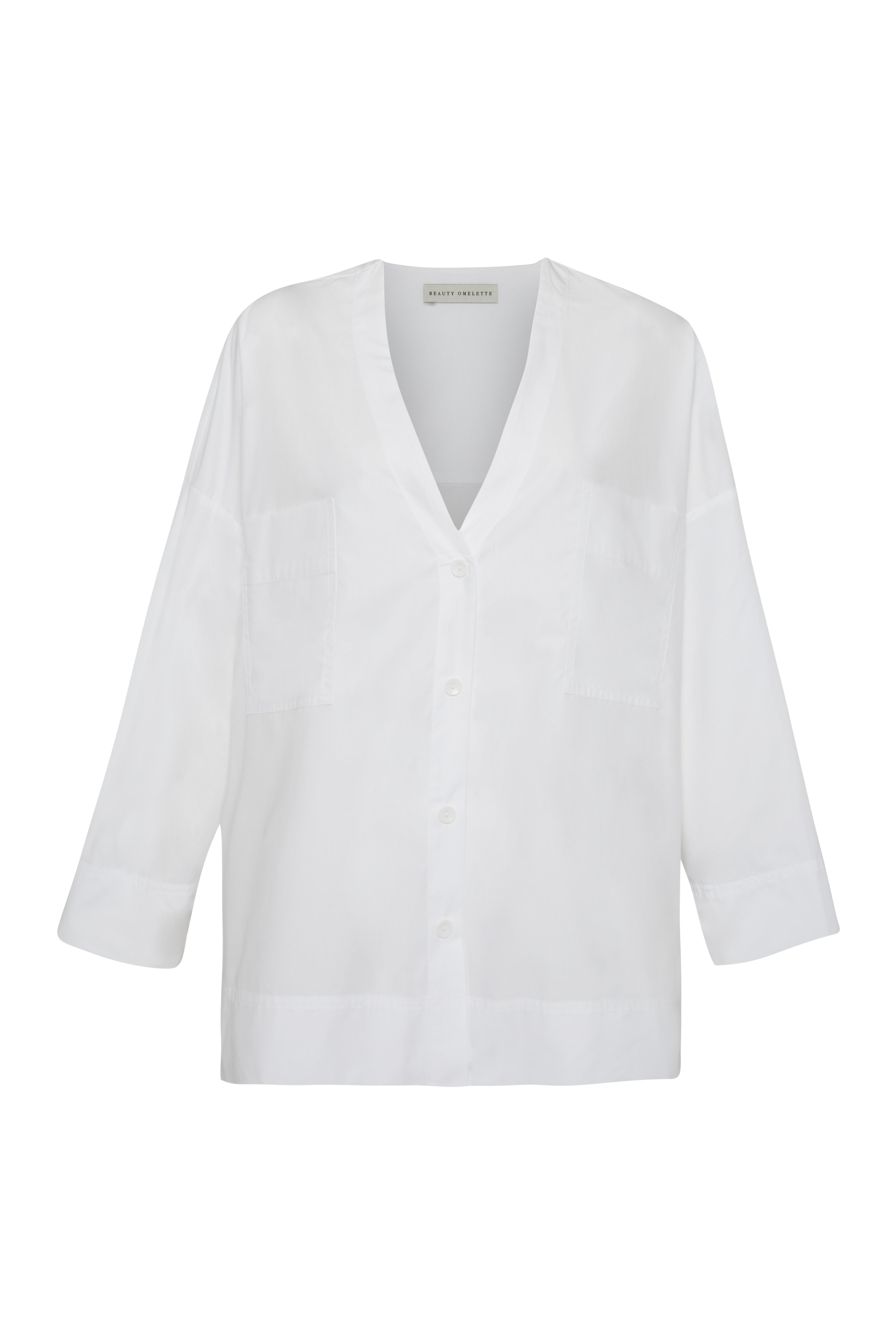 Beyaz V Yaka Oversize Koton Gömlek